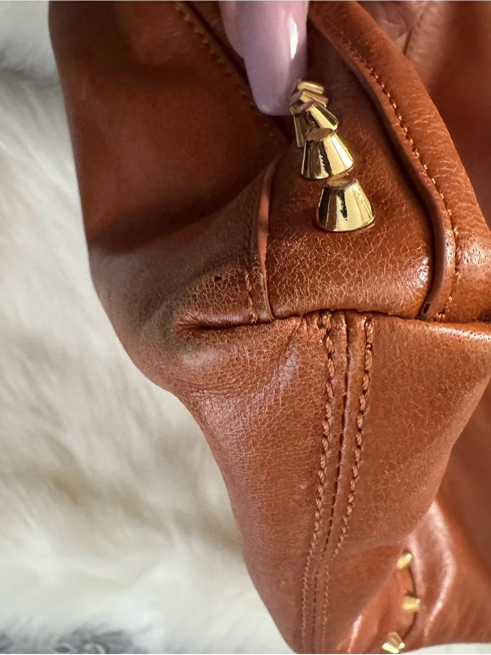 Badgley Mischka Chestnut Brown Leather Studded Tote Without Strap
